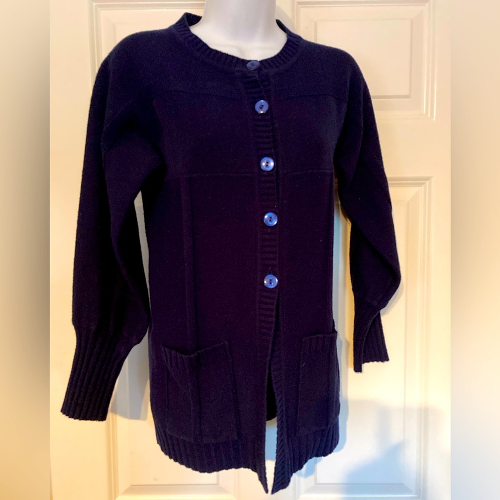 Vintage Navy Blue Tunic Length medium Weight Sweater